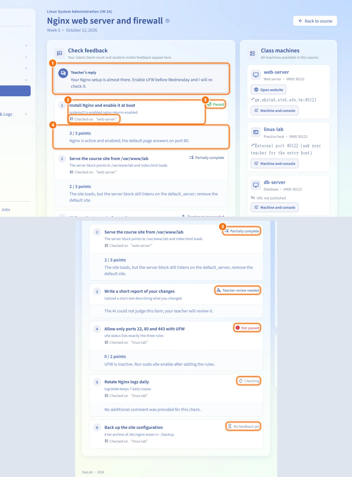 Read check feedback (numbers match the steps above)