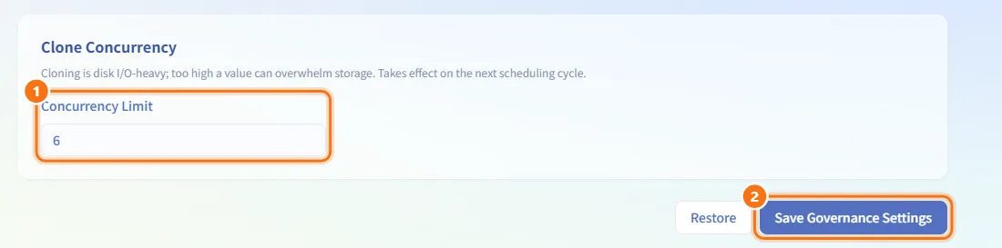 Limit clone concurrency (numbers match the steps above)