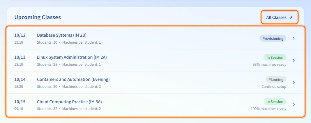 Follow your upcoming classes