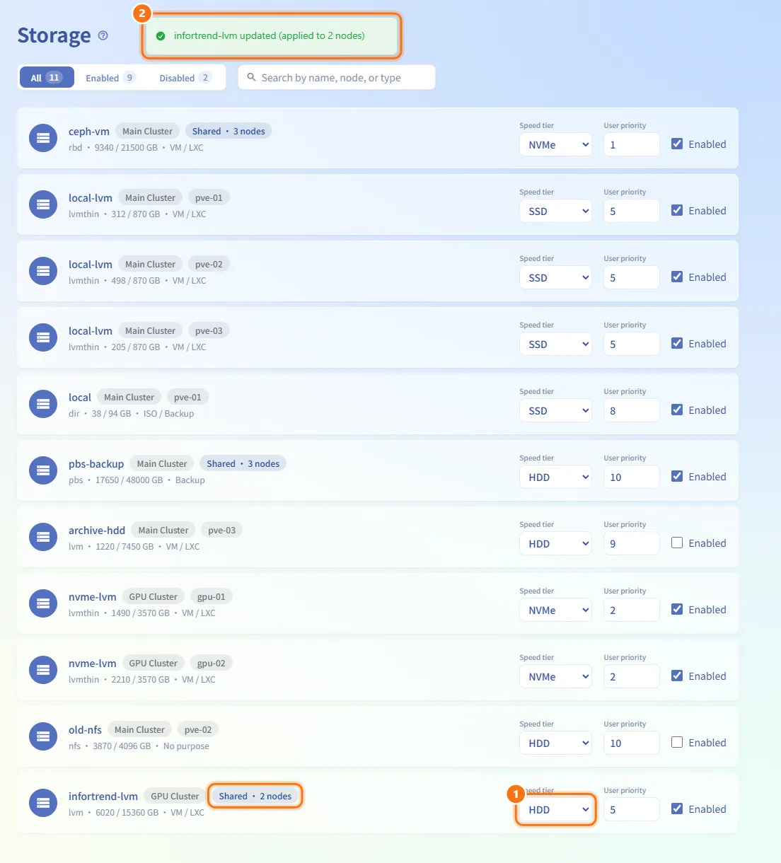Change shared storage (numbers match the steps above)