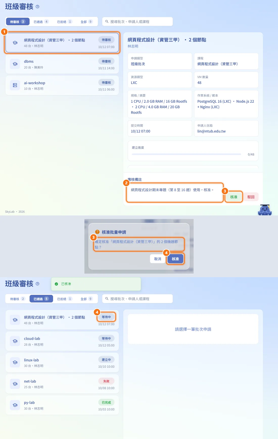 核准批次(圖中編號對應上方步驟)
