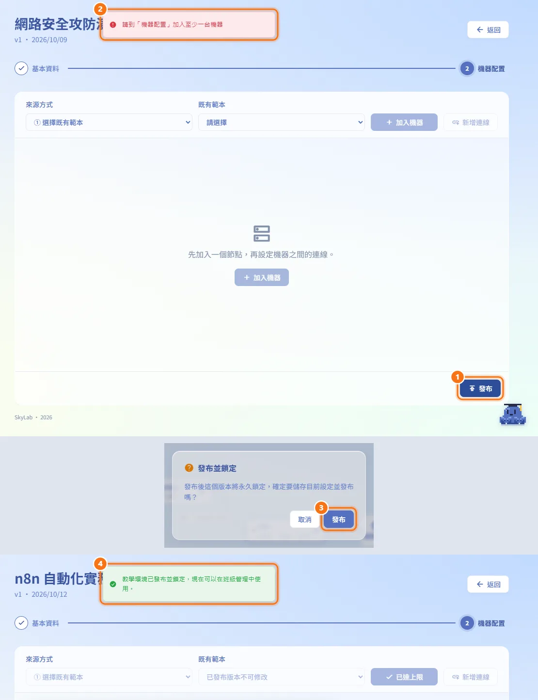 發布環境(圖中編號對應上方步驟)