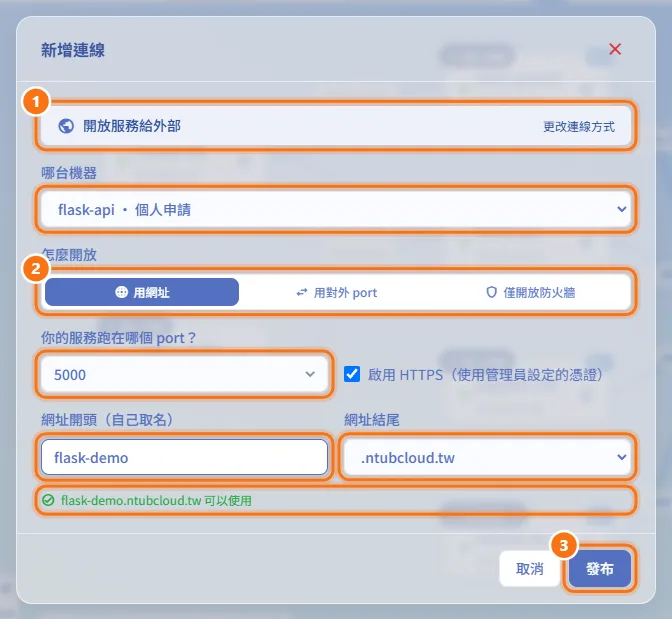 開放服務給外部(圖中編號對應上方步驟)