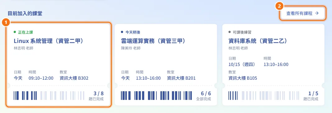 進入課堂（圖中編號對應上方步驟）
